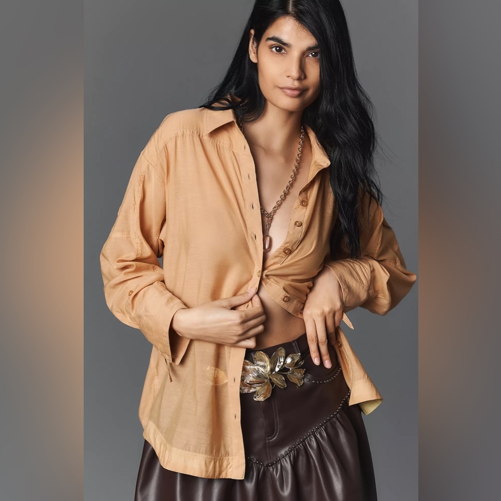 NWT By Anthropologie Sheer Buttondown Shirt